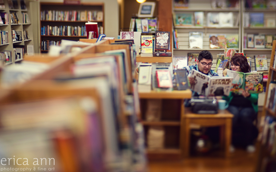 Coffee Shop Bookstore Engagement Shoot