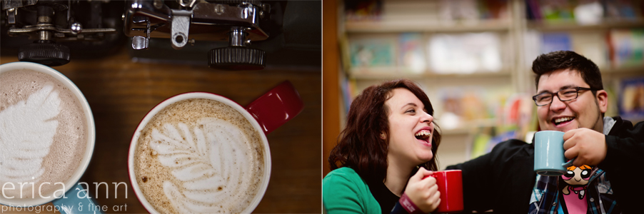 Coffee Shop Bookstore Engagement Shoot Coffee