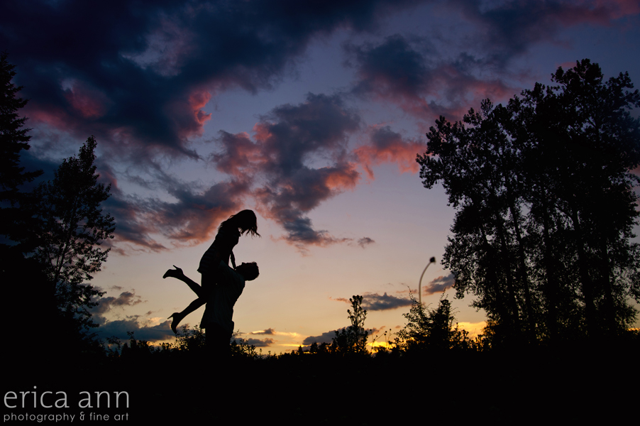 Portland Oregon Sunny Day Engagement Session Sunset Silhouette