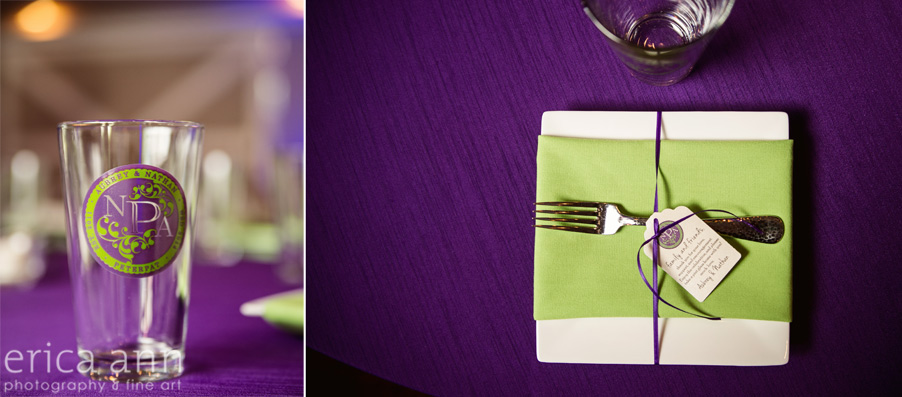 purple and green wedding details
