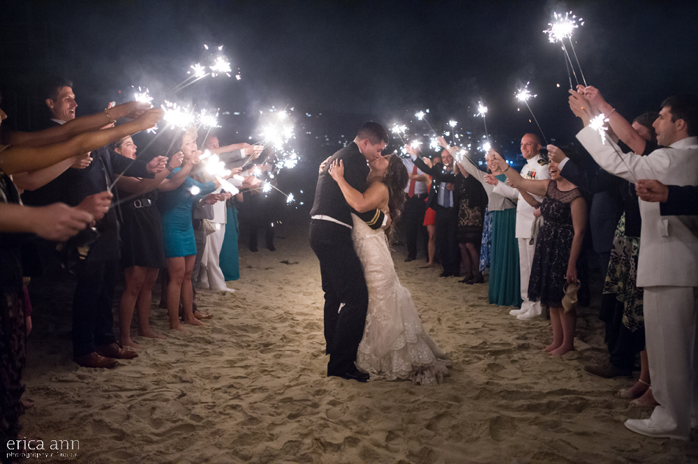 California beach wedding sparkler exit
