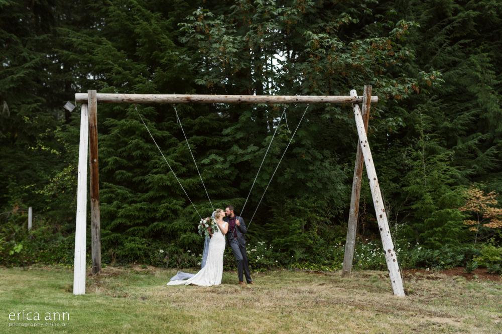 bride and groom swings